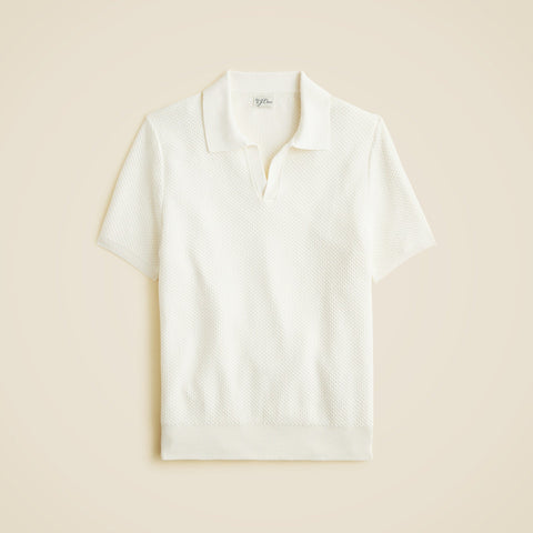 Short-sleeve textured-stitch cotton johnny-collar sweater-polo