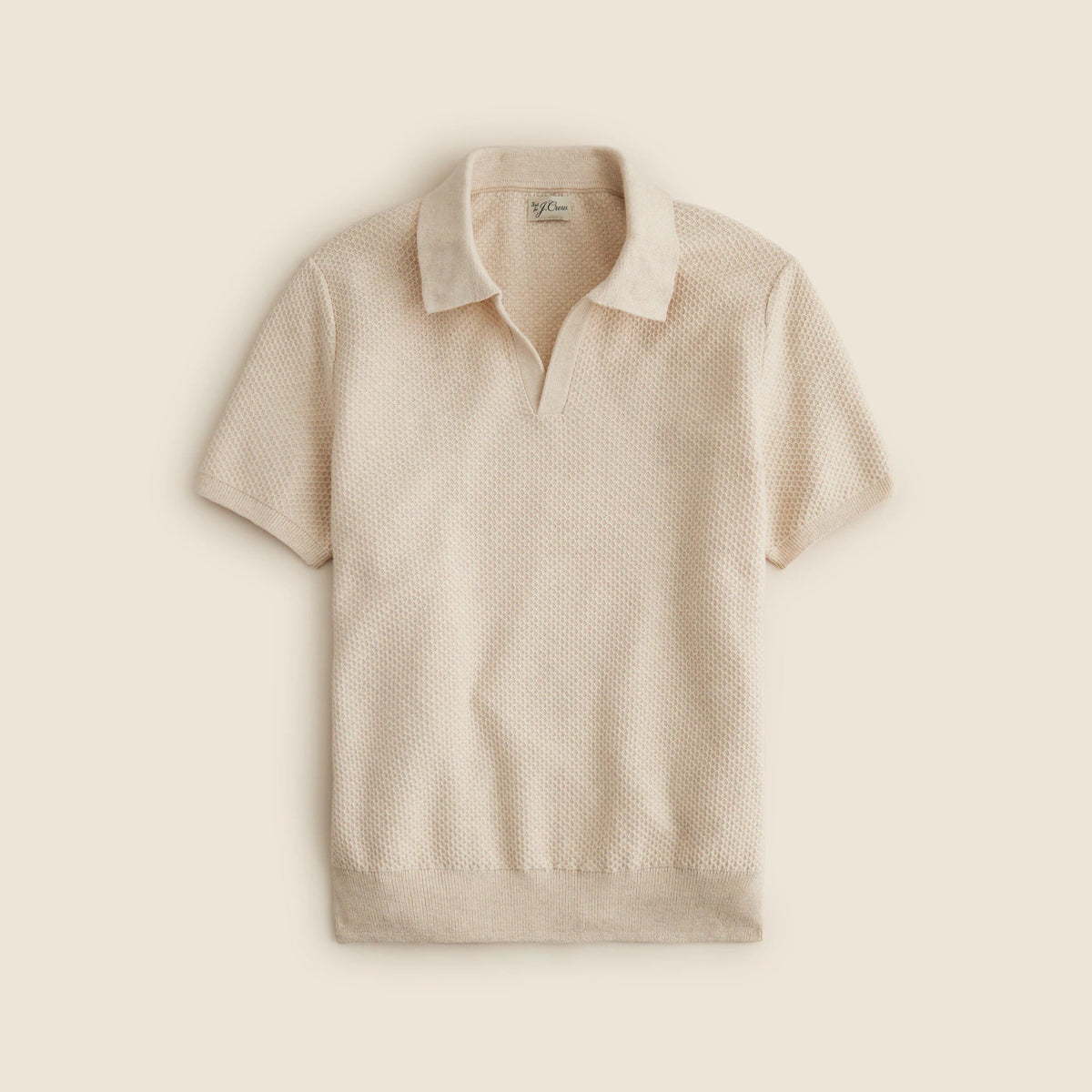 Short-sleeve textured-stitch cotton johnny-collar sweater-polo