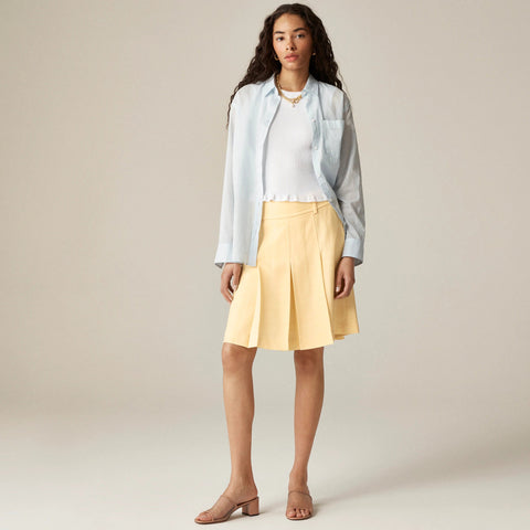 Pleated knee-length skirt in luster canvas