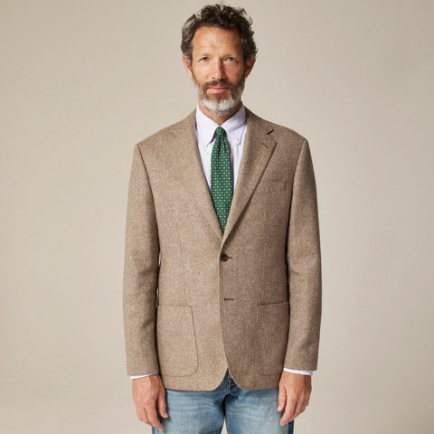 Blazer in English cotton-wool blend herringbone