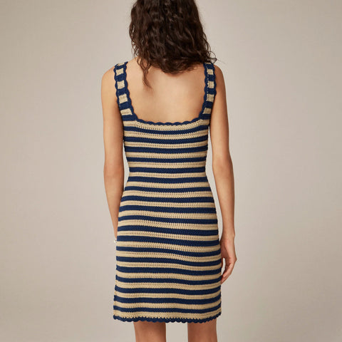 Scallop-trim sweater-dress in stripe
