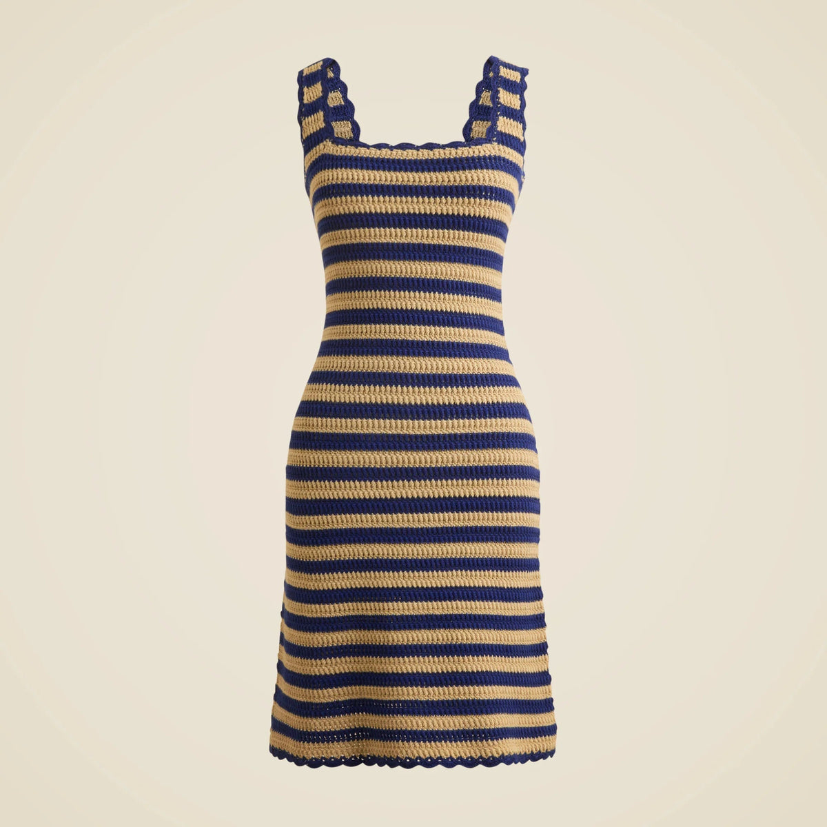 Scallop-trim sweater-dress in stripe