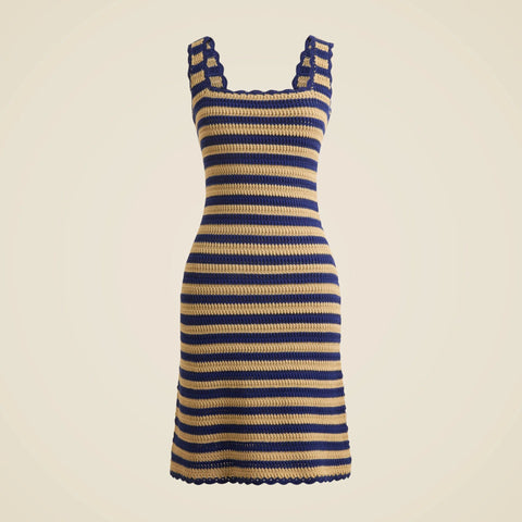 Scallop-trim sweater-dress in stripe