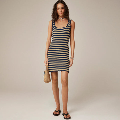 Scallop-trim sweater-dress in stripe