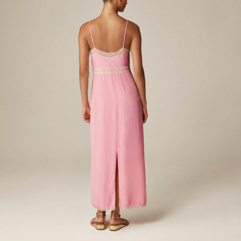 Pintuck lace-trim slip dress in crepe de chine