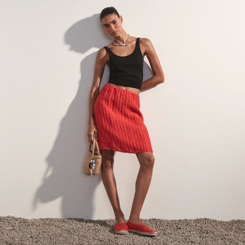 Textured linen-blend skirt