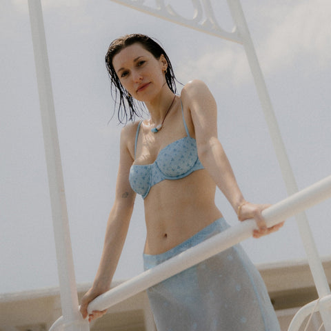 Eyelet balconette underwire bikini top