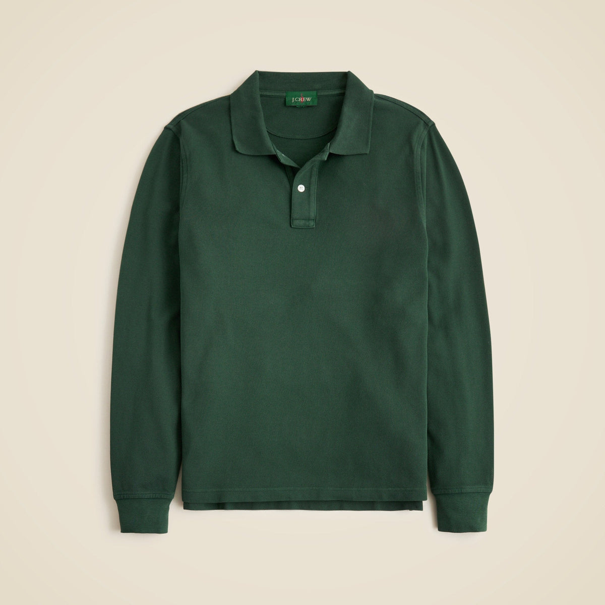 Long-sleeve washed piqué polo shirt