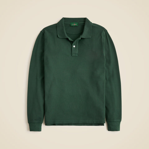 Long-sleeve washed piqué polo shirt