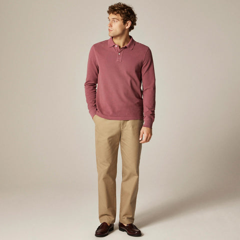 Long-sleeve washed piqué polo shirt