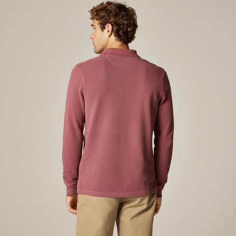 Long-sleeve washed piqué polo shirt