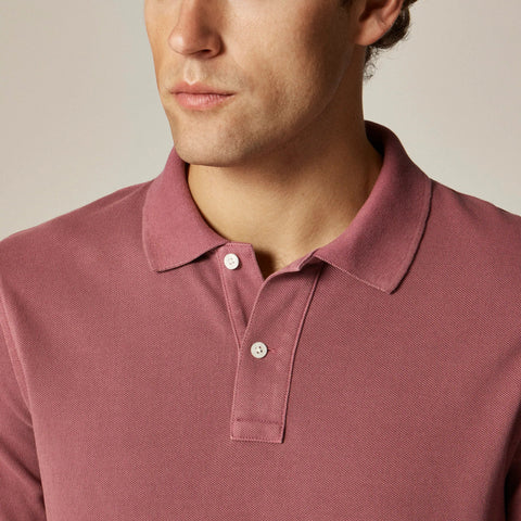 Long-sleeve washed piqué polo shirt