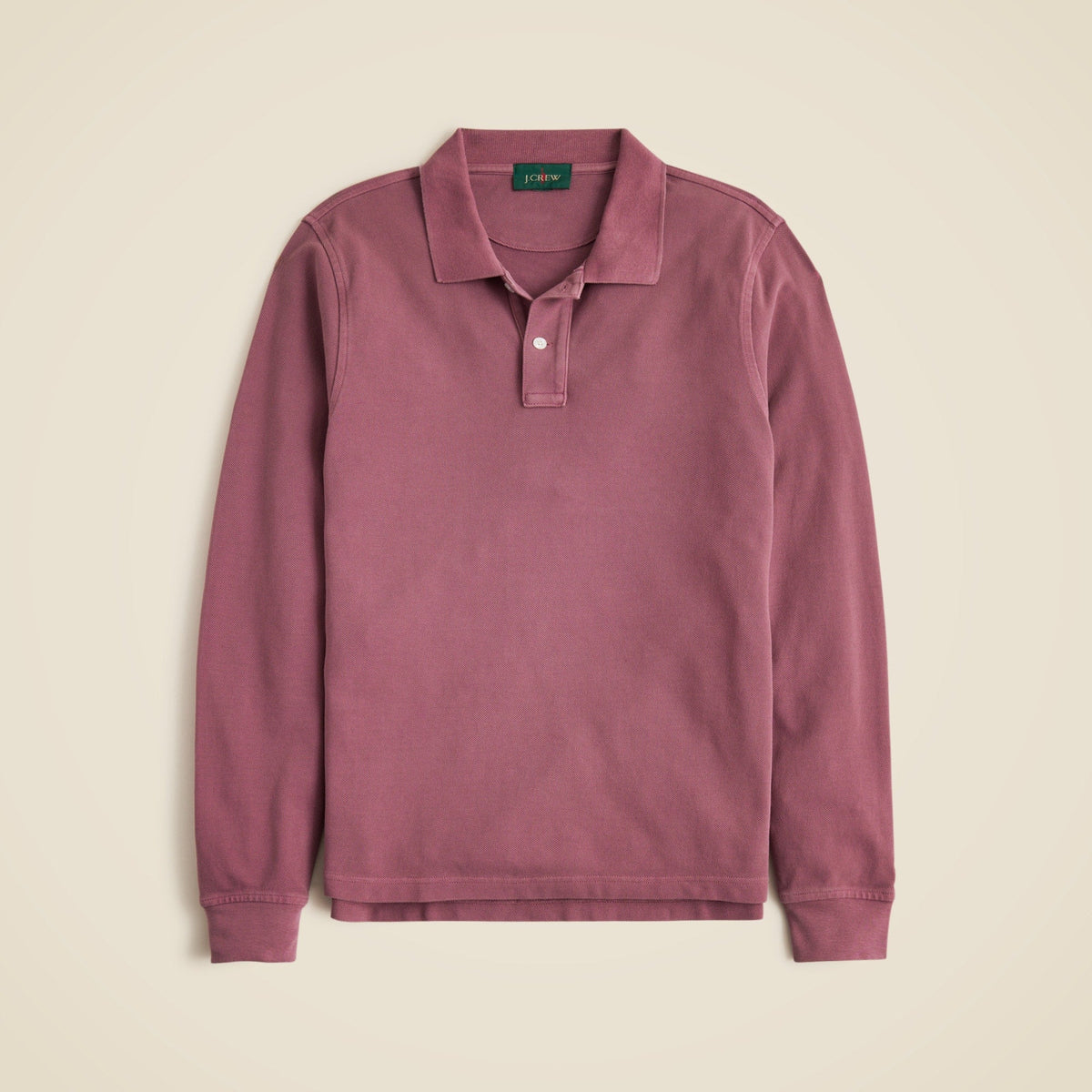 Long-sleeve washed piqué polo shirt