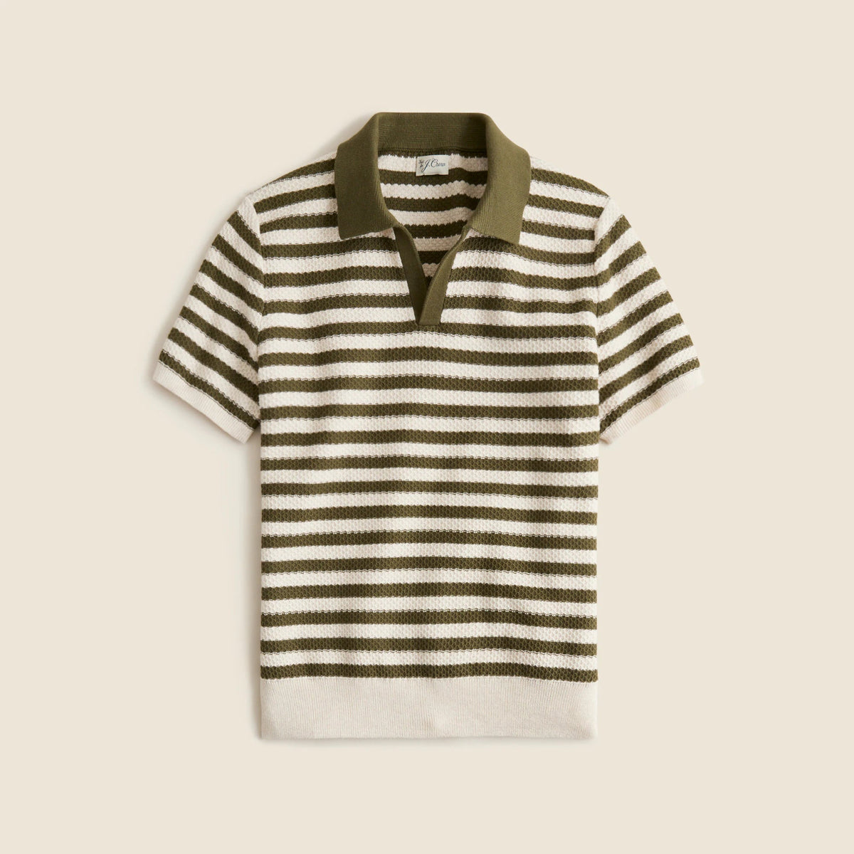 Short-sleeve textured-stitch cotton johnny-collar sweater-polo in stripe
