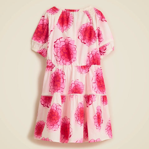 Girls' tiered puff-sleeve dress in peony floral