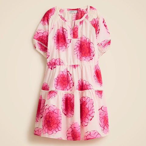 Girls' tiered puff-sleeve dress in peony floral