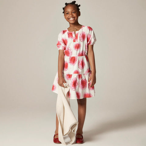 Girls' tiered puff-sleeve dress in peony floral
