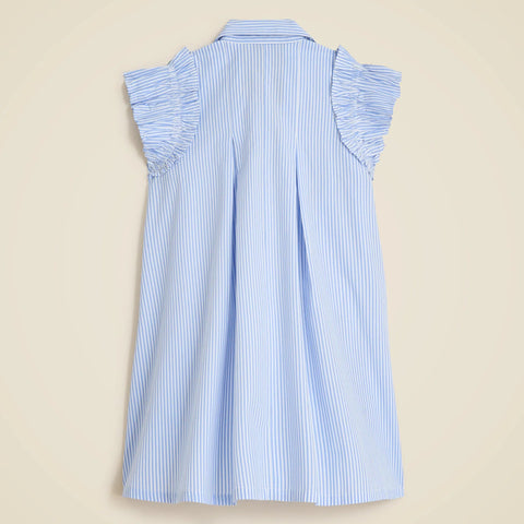 Girls' ruffle-sleeve shirt-dress in striped cotton poplin