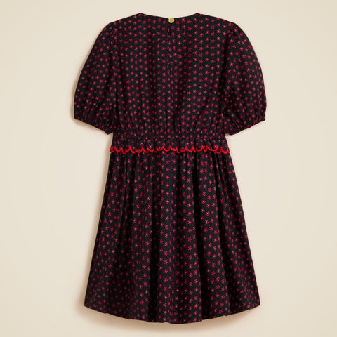 Girls' puff-sleeve scallop-trim dress in floral