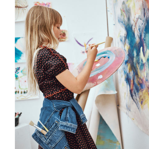 Girls' puff-sleeve scallop-trim dress in floral