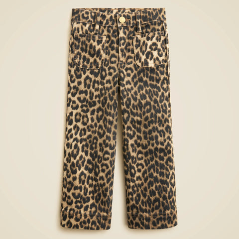 Girls' sailor denim trouser in leopard print