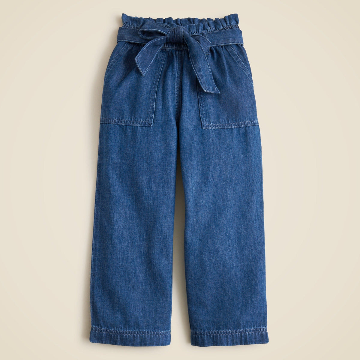 Girls' tie-waist pant in drapey denim