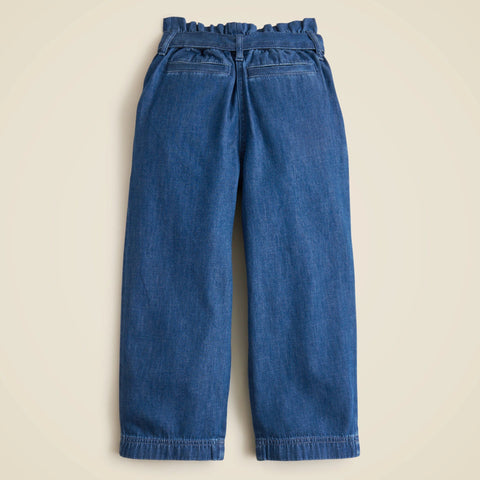 Girls' tie-waist pant in drapey denim