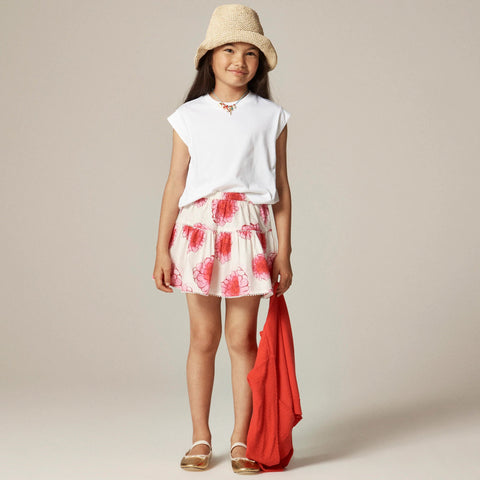 Girls' tiered skirt in peony floral