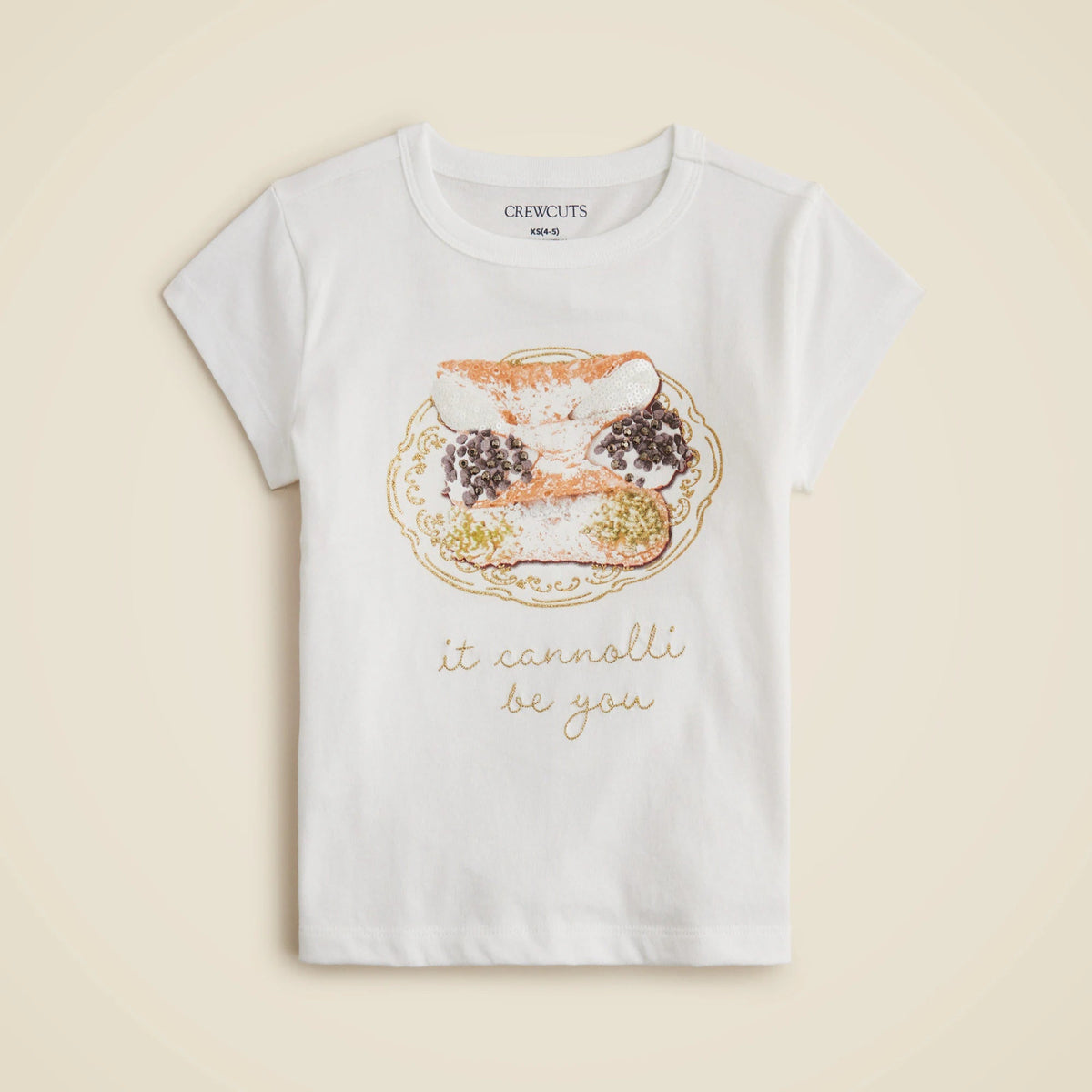 Girls' short-sleeve cannoli graphic T-shirt with sequins