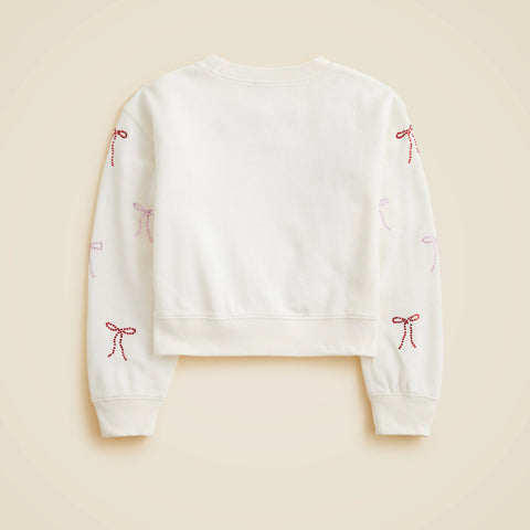 Girls' hotfix bow crewneck sweatshirt in terry