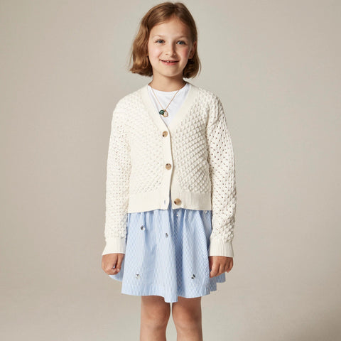 Girls' cotton crochet-stitch cardigan