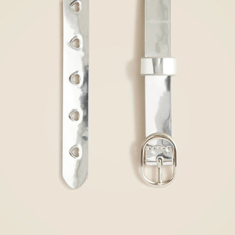 Girls' heart cutout belt in metallic leather