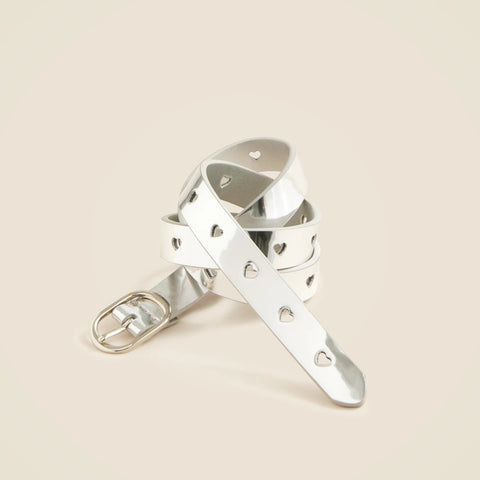 Girls' heart cutout belt in metallic leather