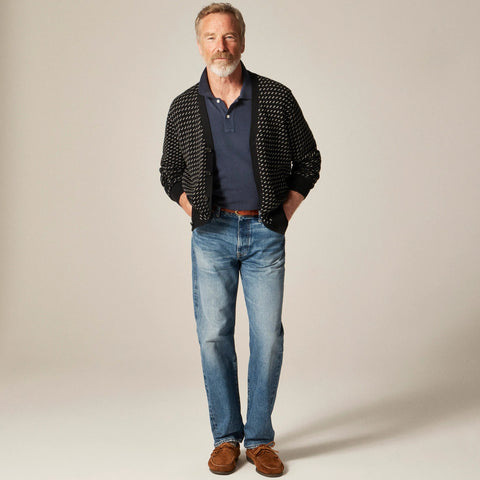 Heritage cotton V-neck cardigan in bird's eye