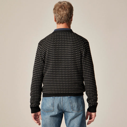 Heritage cotton V-neck cardigan in bird's eye