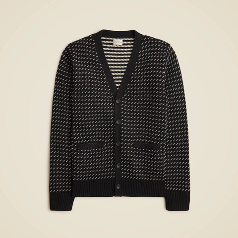 Heritage cotton V-neck cardigan in bird's eye