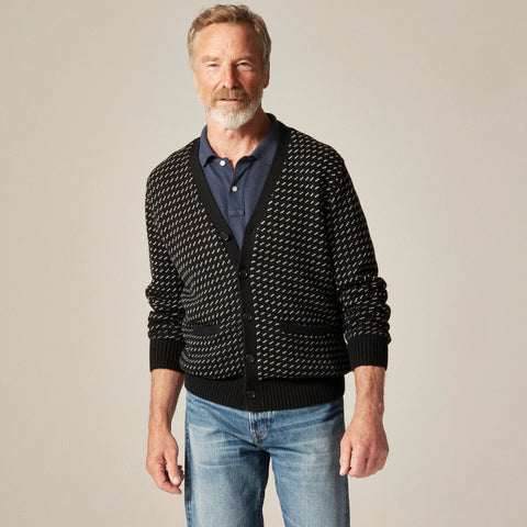 Heritage cotton V-neck cardigan in bird's eye