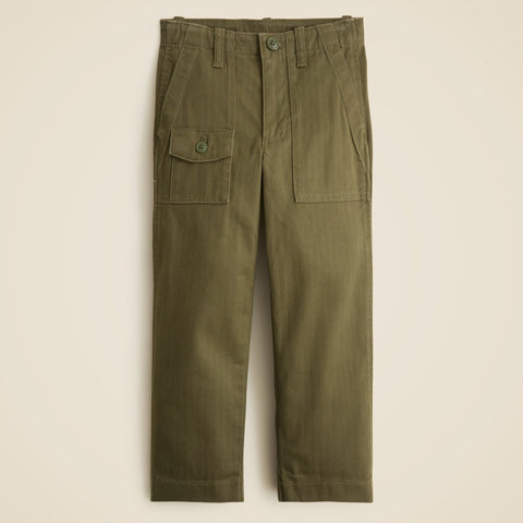 Kids' garment-dyed cargo pant in stretch herringbone