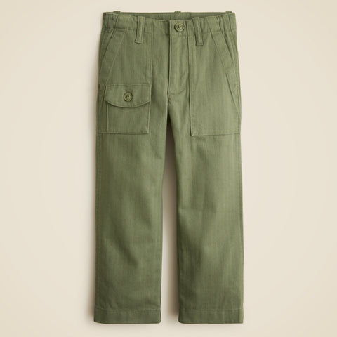 Kids' garment-dyed cargo pant in stretch herringbone