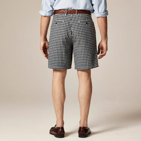 9" relaxed cotton short in seersucker plaid