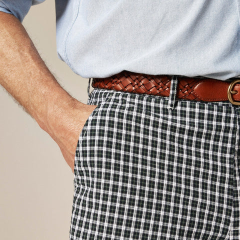 9" relaxed cotton short in seersucker plaid