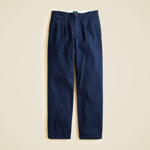 Classic double-pleated indigo-dyed denim pant