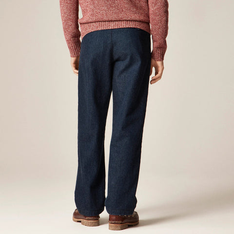 Classic double-pleated indigo-dyed denim pant