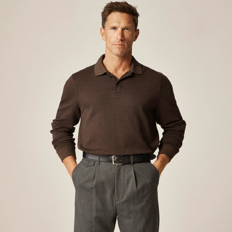 Long-sleeve polo shirt in double-knit jacquard