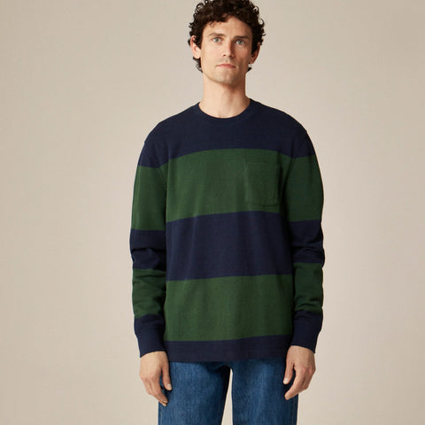 Long-sleeve macropiqué cotton T-shirt in stripe