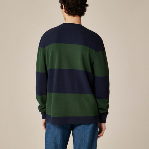Long-sleeve macropiqué cotton T-shirt in stripe