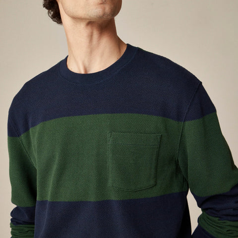 Long-sleeve macropiqué cotton T-shirt in stripe
