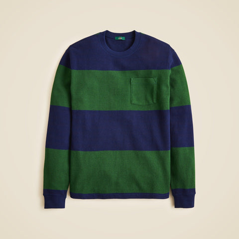 Long-sleeve macropiqué cotton T-shirt in stripe
