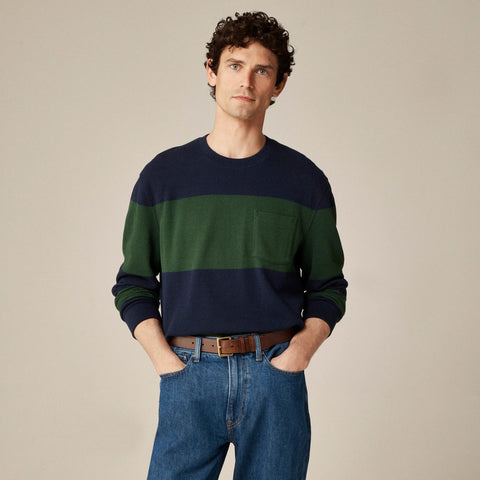 Long-sleeve macropiqué cotton T-shirt in stripe