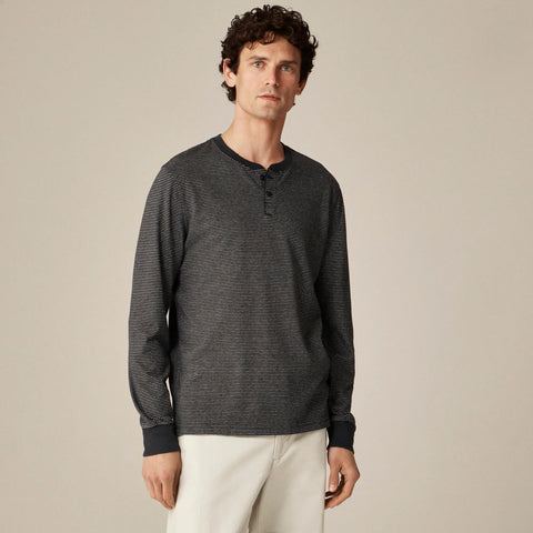 Vintage-wash cotton henley in stripe